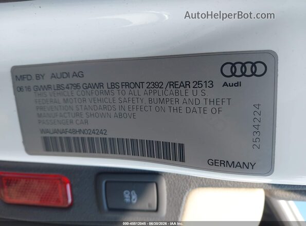 WAUANAF48HN024242 2017 AUDI A4 White ძრავის განყოფილების ხედი