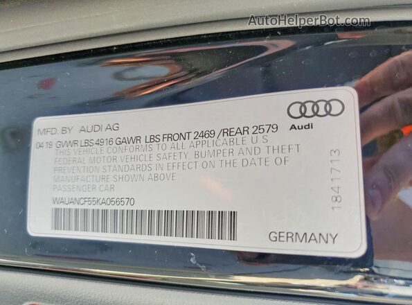 WAUANCF55KA056570 2019 AUDI A5 Black Вид підкапотного простору