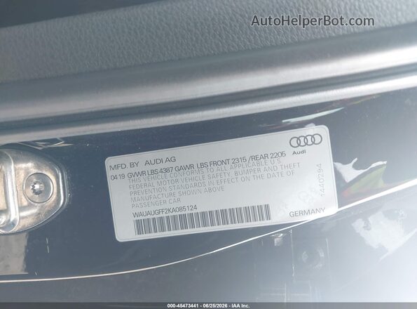 WAUAUGFF2KA085124 2019 AUDI A3 Black Widok komory silnika