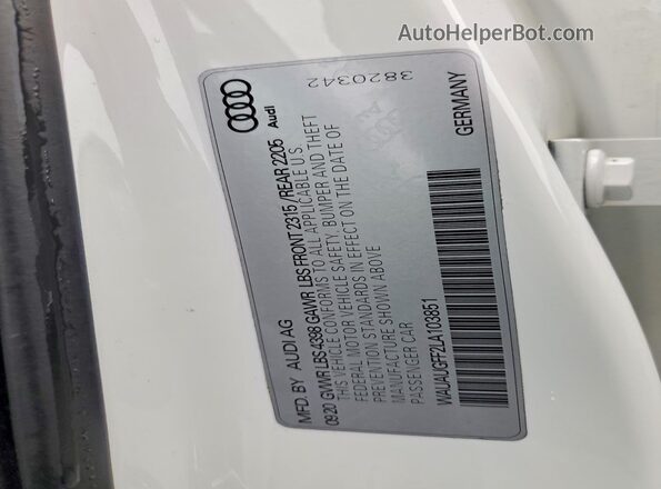 WAUAUGFF2LA103851 2020 AUDI A3 White 