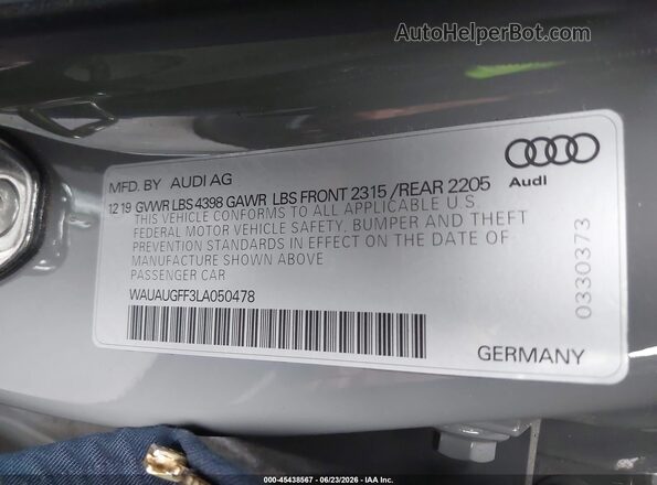 WAUAUGFF3LA050478 2020 AUDI A3 Gray Շարժիչի բաժամունքի տեսք