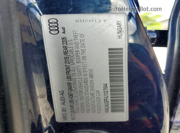 WAUAUGFF4J1027644 2018 AUDI A3 Blue 