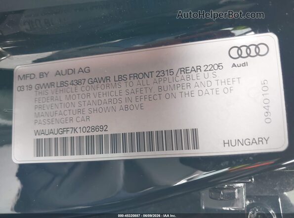WAUAUGFF7K1028692 2019 AUDI A3 Black Вид підкапотного простору