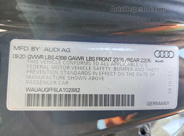 WAUAUGFF8LA102882 2020 AUDI A3 Gray Շարժիչի բաժամունքի տեսք