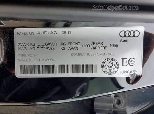 WAUB1GFF5J1016004 2018 AUDI S3 Black 