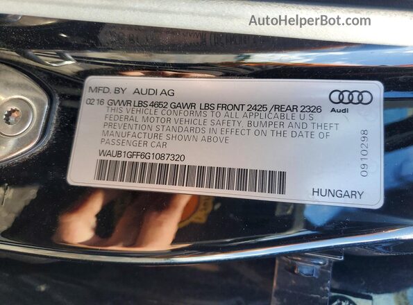 WAUB1GFF6G1087320 2016 AUDI S3 Black Vista del compartimento del motor