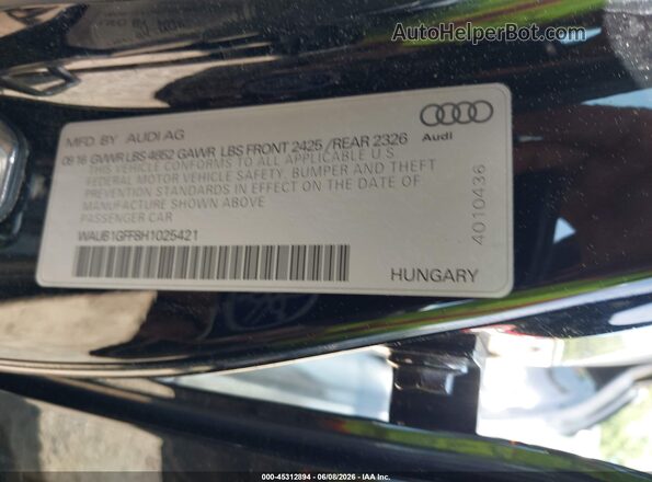 WAUB1GFF8H1025421 2017 AUDI S3 Black Շարժիչի բաժամունքի տեսք