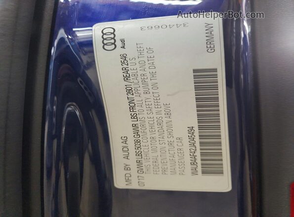 WAUB4AF42JA045494 2018 AUDI S4 Blue Շարժիչի բաժամունքի տեսք