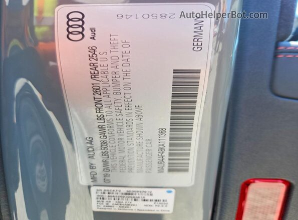 WAUB4AF48KA111368 2019 AUDI S4 Gray ძრავის განყოფილების ხედი