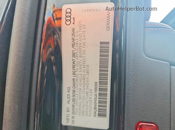 WAUB4AF49JA166006 2018 AUDI S4 Black Widok komory silnika
