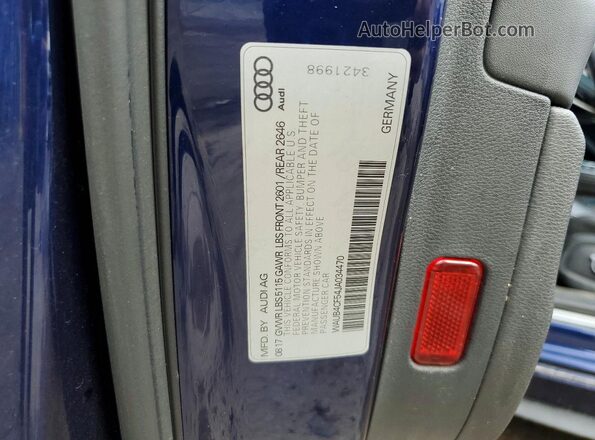 WAUB4CF54JA034470 2018 AUDI S5 Blue VIN კოდის სტიკერის ხედი