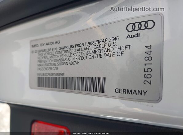 WAUB4CF54PA068966 2023 AUDI S5 Белый Вид подкапотного пространства