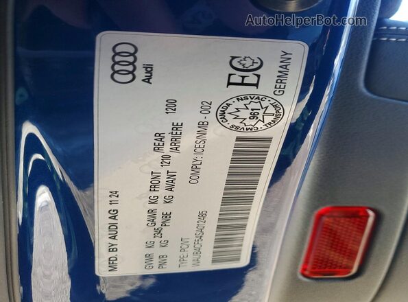 WAUB4CF54SA012485 2025 AUDI S5 Blue Вид наклейки з VIN-кодом