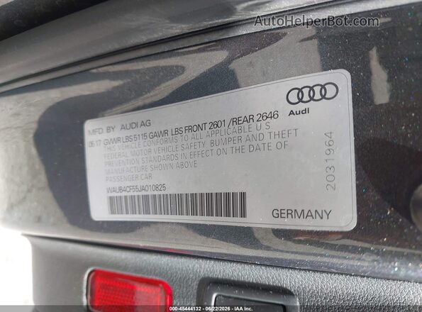 WAUB4CF55JA010825 2018 AUDI S5 Серый Вид подкапотного пространства