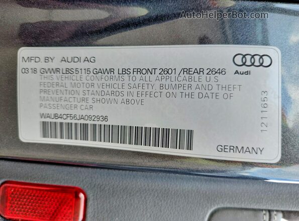 WAUB4CF56JA092936 2018 AUDI S5 Серый Вид подкапотного пространства