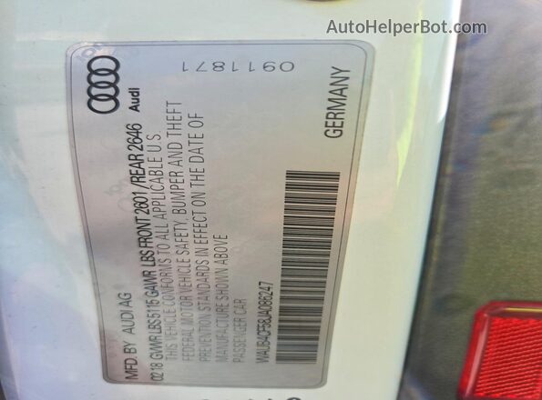 WAUB4CF58JA086247 2018 AUDI S5 White 