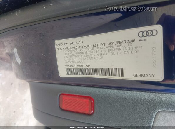 WAUB4CF59JA011802 2018 AUDI S5 Blue Շարժիչի բաժամունքի տեսք