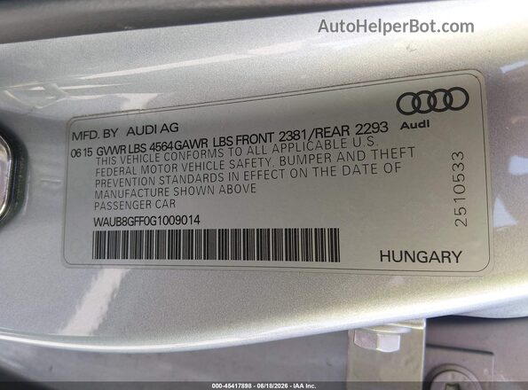WAUB8GFF0G1009014 2016 AUDI A3 Серебряный Вид подкапотного пространства