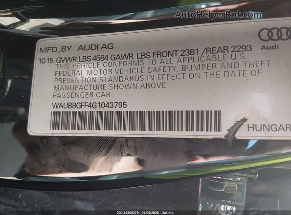 WAUB8GFF4G1043795 2016 AUDI A3 Black Engine compartment view