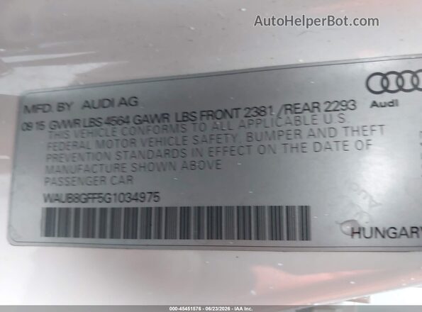 WAUB8GFF5G1034975 2016 AUDI A3 White Vista del compartimento del motor