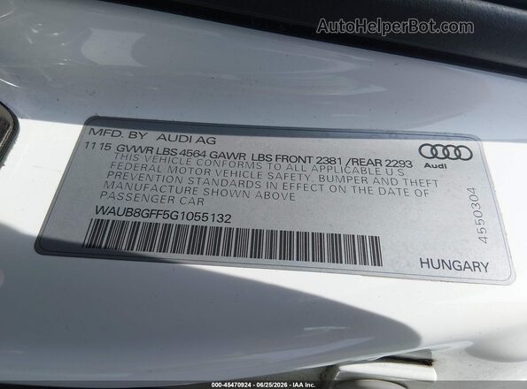 WAUB8GFF5G1055132 2016 AUDI A3 White Widok komory silnika