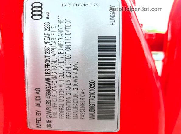 WAUB8GFF7G1010290 2016 AUDI A3 Red 