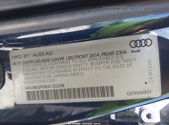 WAUBEGFF8KA120248 2019 AUDI A3 Blue Vista del compartimento del motor