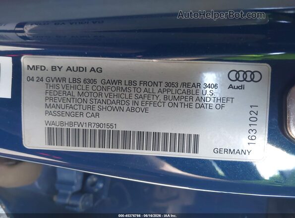 WAUBHBFW1R7901551 2024 AUDI OTHER Dark Blue Вид підкапотного простору