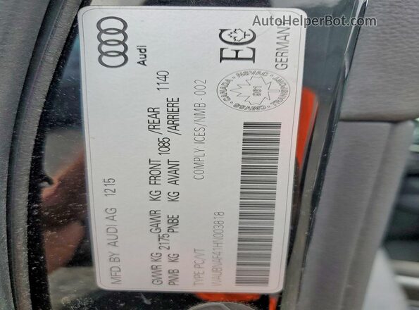 WAUBNAF41HN003818 2017 AUDI A4 Black ძრავის განყოფილების ხედი
