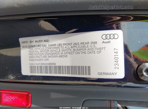 WAUC4AF49MA086858 2021 AUDI S4 Black Շարժիչի բաժամունքի տեսք