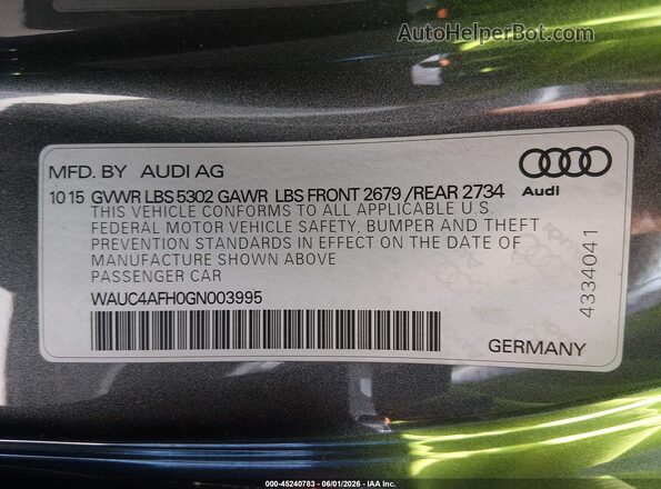 WAUC4AFH0GN003995 2016 AUDI S5 Gray Engine compartment view