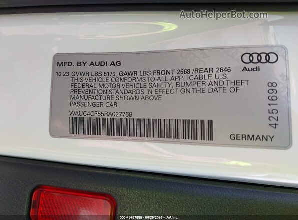 WAUC4CF55RA027768 2024 AUDI S5 White Vista del compartimento del motor