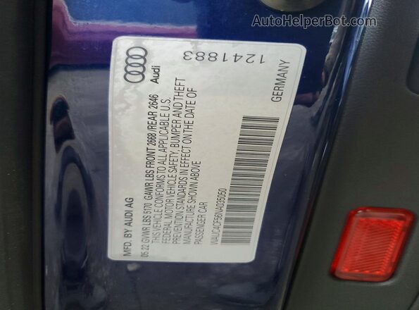 WAUC4CF56NA035050 2022 AUDI S5 Blue VIN კოდის სტიკერის ხედი