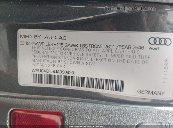WAUC4CF58JA090920 2018 AUDI S5 Черный Вид подкапотного пространства
