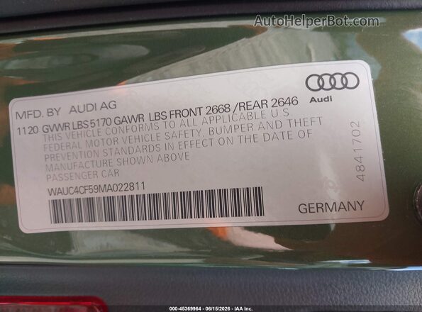 WAUC4CF59MA022811 2021 AUDI S5 Green 