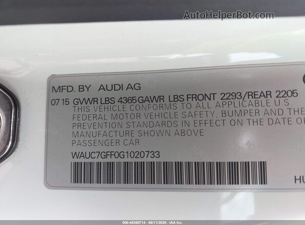 WAUC7GFF0G1020733 2016 AUDI A3 White Engine compartment view