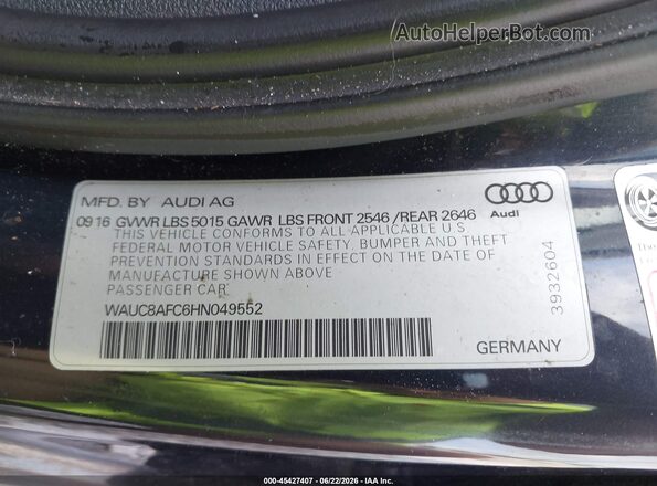 WAUC8AFC6HN049552 2017 AUDI A6 Blue Շարժիչի բաժամունքի տեսք