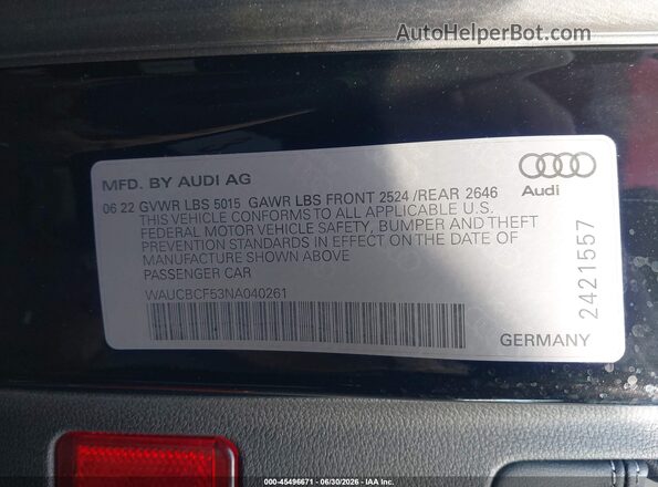WAUCBCF53NA040261 2022 AUDI OTHER Black Widok komory silnika