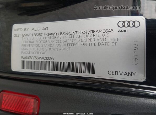 WAUCBCF56MA033397 2021 AUDI OTHER Черный Вид подкапотного пространства