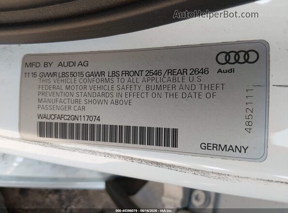 WAUCFAFC2GN117074 2016 AUDI A6 White Вид підкапотного простору
