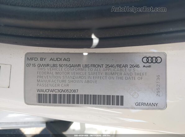 WAUCFAFC3GN052087 2016 AUDI A6 White Vista del compartimento del motor