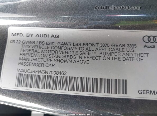 WAUCJBFW5N7008463 2022 AUDI E-TRON Gray Engine compartment view