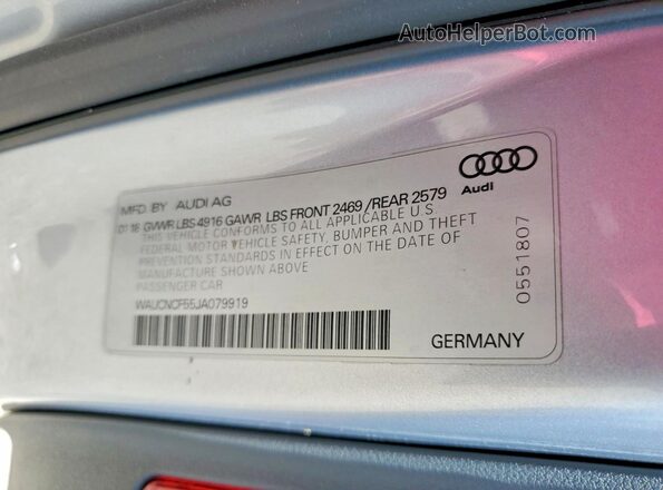 WAUCNCF55JA079919 2018 AUDI A5 Silver Вид підкапотного простору
