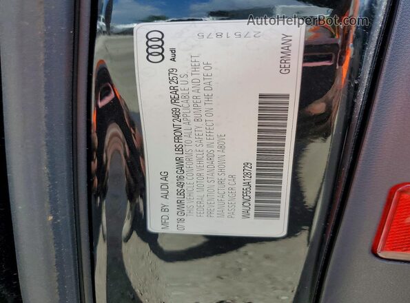 WAUCNCF55JA128729 2018 AUDI A5 Black ძრავის განყოფილების ხედი