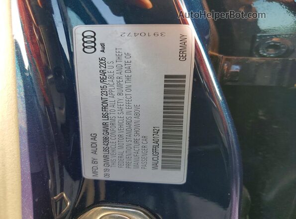 WAUCUGFF6LA017421 2020 AUDI A3 Blue 