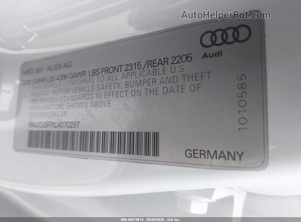 WAUCUGFFXLA070297 2020 AUDI A3 Beige Engine compartment view