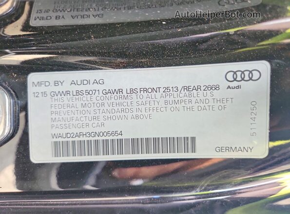 WAUD2AFH3GN005654 2016 AUDI A5 Black Շարժիչի բաժամունքի տեսք