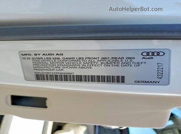 WAUD3BF2XPN025897 2023 AUDI A6 White Вид підкапотного простору