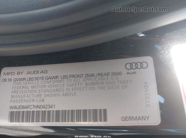 WAUD8AFC7HN042341 2017 AUDI A6 Black ძრავის განყოფილების ხედი