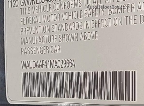 WAUDAAF41MA029664 2021 AUDI OTHER Серый 